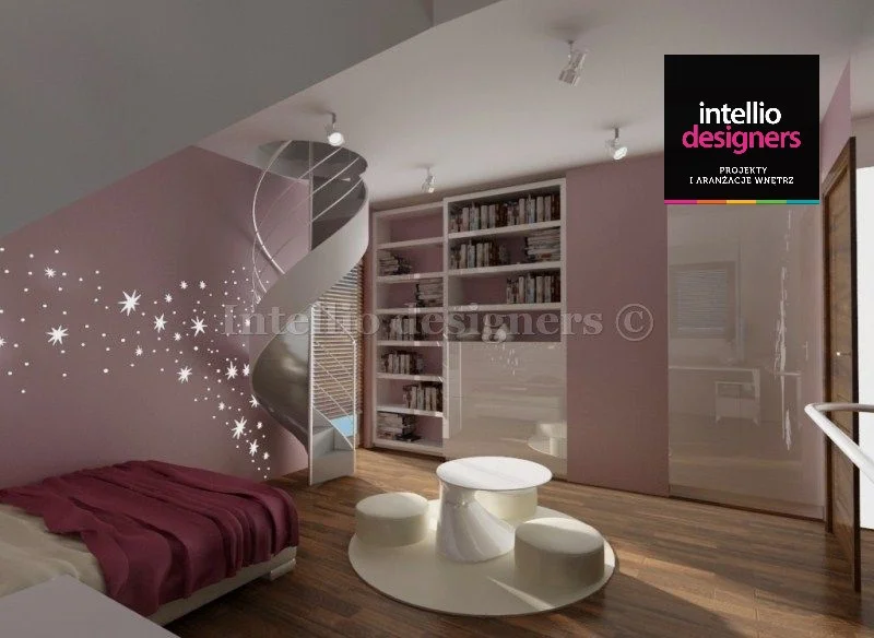 projekt wnętrz pokoj dziewczynki łóżeczko stolik szafa różowy
