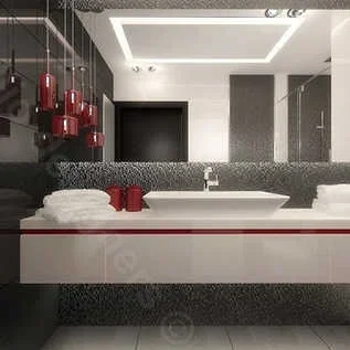 łazienka w stylu minimalistycznym czerwone świeczki i lampy