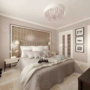 Projekt wnętrza rezydencji - Sypialnia glamour tapeta nad łóżkiem sypialnia w beżach - luksusowa sypialnia