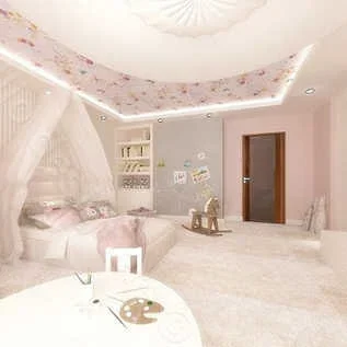 Piękne pokoje i salony - projekt koncepcyjny pokój dziecka różowy tapeta różowa lampa stojąca