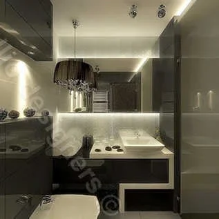 Dekoracja i projekt łazienki w ciemnych kolorach, lustra podświetlone światłem led architektura wnętrz intellio